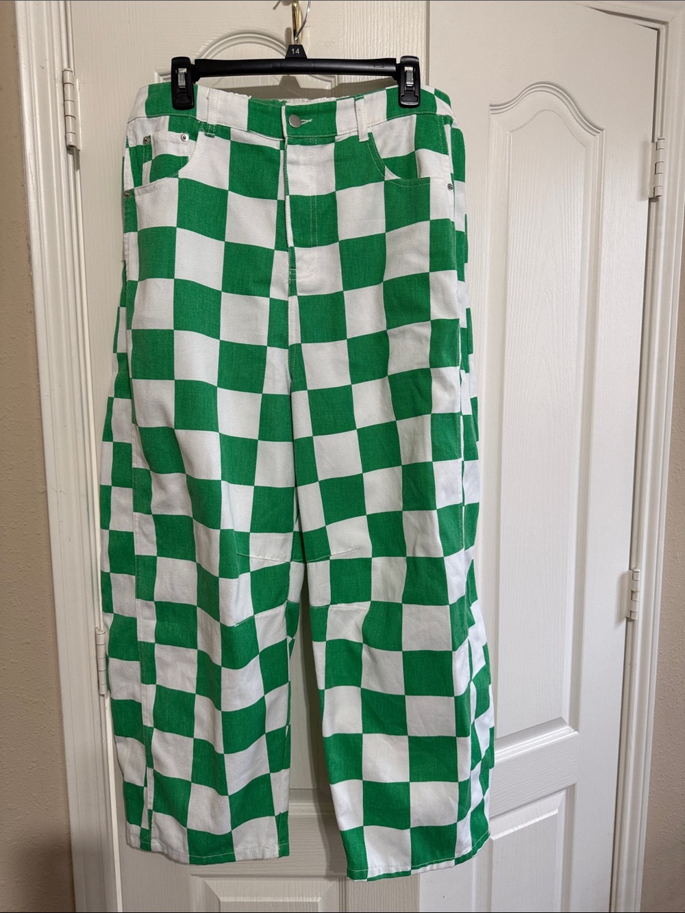 Freckled Poppy Checkerboard Pants in Green & White